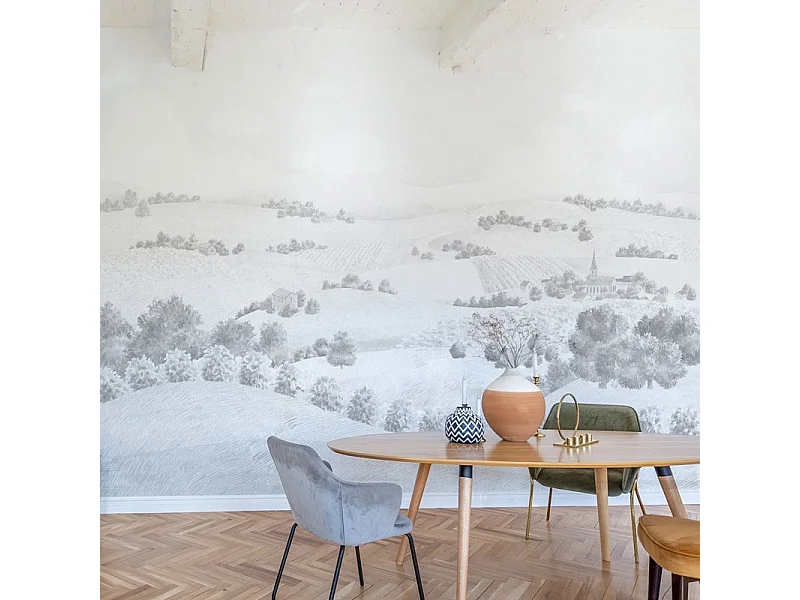 Papier peint panoramique - Campagne - Noir - intissé : 150g/m² - 7 lés : 336x270cm