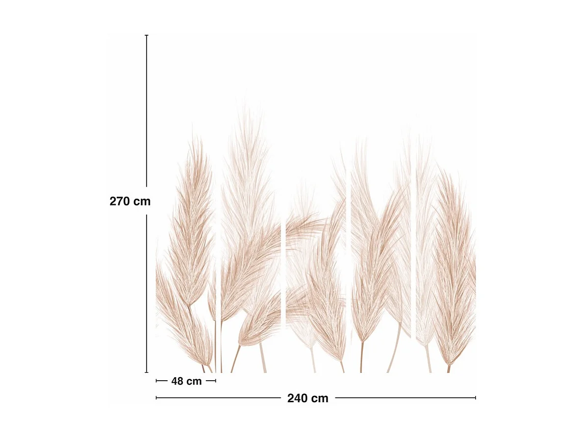 Papier peint panoramique - Pampa - Marron - intissé : 150g/m² - 5 lés : 240x270cm