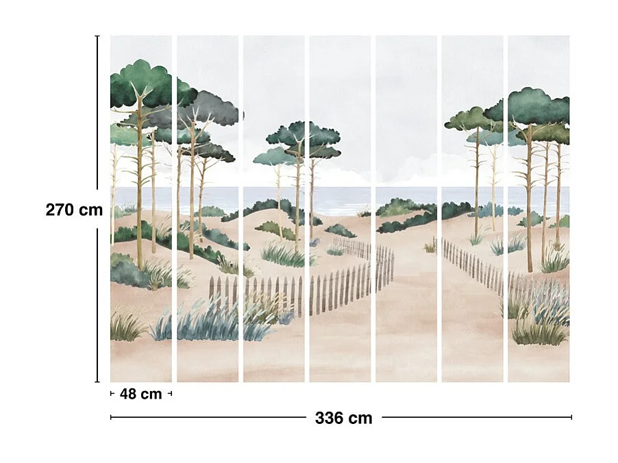 Papier peint panoramique - Les Landes - Multicolore - intissé : 150g/m² - 7 lés : 336x270cm