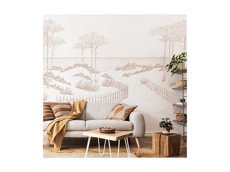 Papier peint panoramique - Les Landes - Rouge - intissé : 150g/m² - 7 lés : 336x270cm