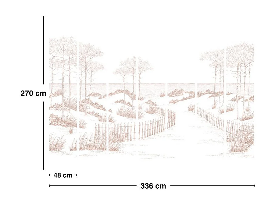 Papier peint panoramique - Les Landes - Rouge - intissé : 150g/m² - 7 lés : 336x270cm
