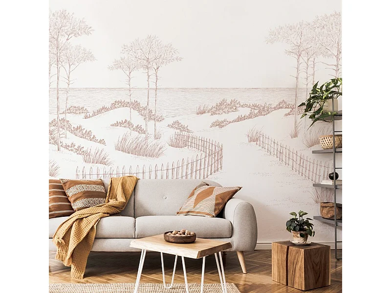 Papier peint panoramique - Les Landes - Rouge - intissé : 150g/m² - 7 lés : 336x270cm