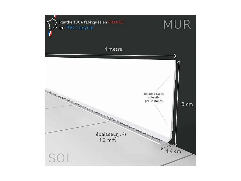 Plinthes PVC adhésives décoratives pour sol - Lot de 25 - 200x8 cm (50m) Bleu - Bari