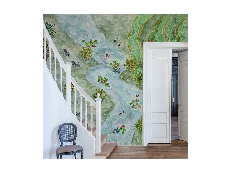 Papier peint panoramique - Rivière - Aquarelle - intissé : 150g/m² - 7 lés : 336x270cm