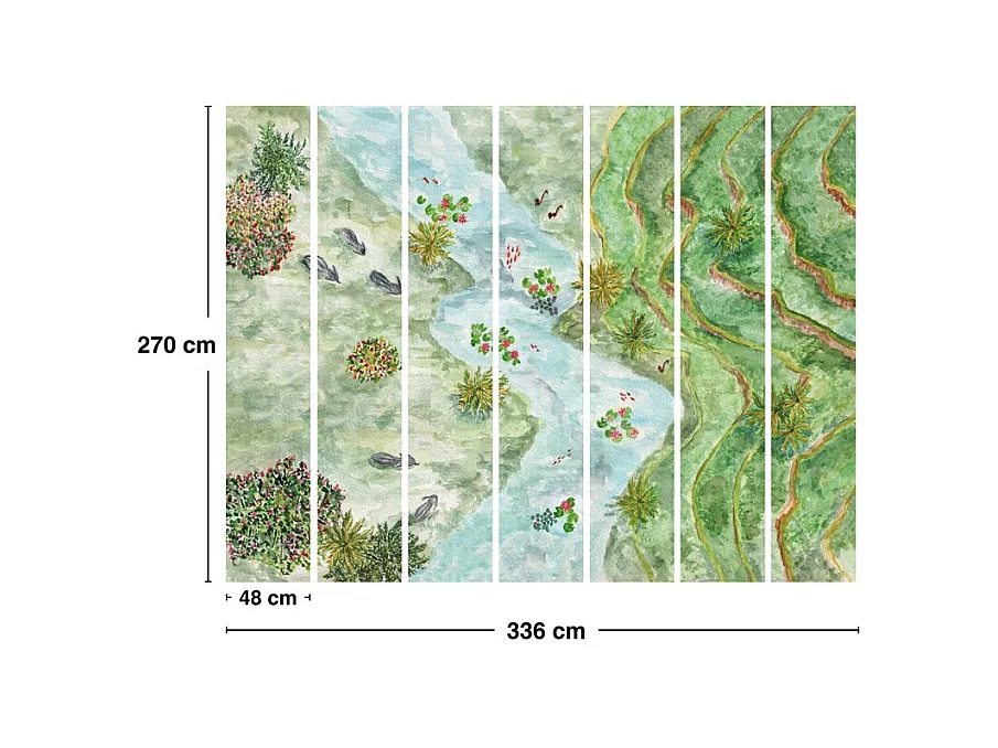 Papier peint panoramique - Rivière - Aquarelle - intissé : 150g/m² - 7 lés : 336x270cm