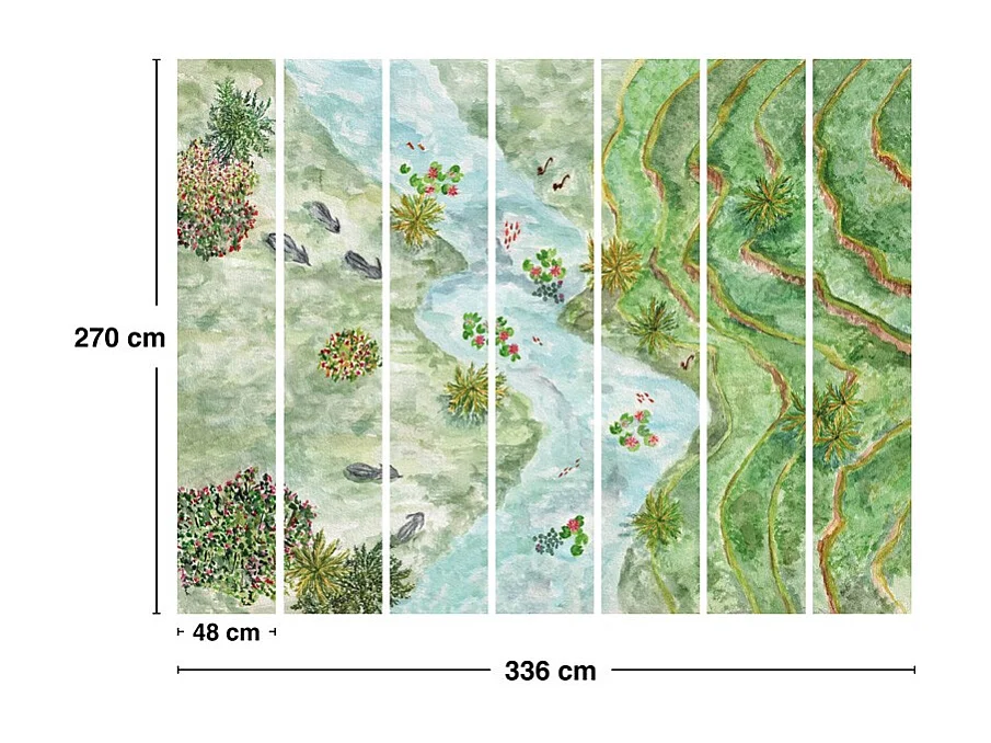 Papier peint panoramique - Rivière - Aquarelle - intissé : 150g/m² - 7 lés : 336x270cm