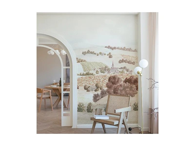 Papier peint panoramique - Campagne - Rouge - intissé : 150g/m² - 7 lés : 336x270cm