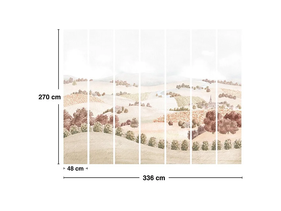 Papier peint panoramique - Campagne - Rouge - intissé : 150g/m² - 7 lés : 336x270cm