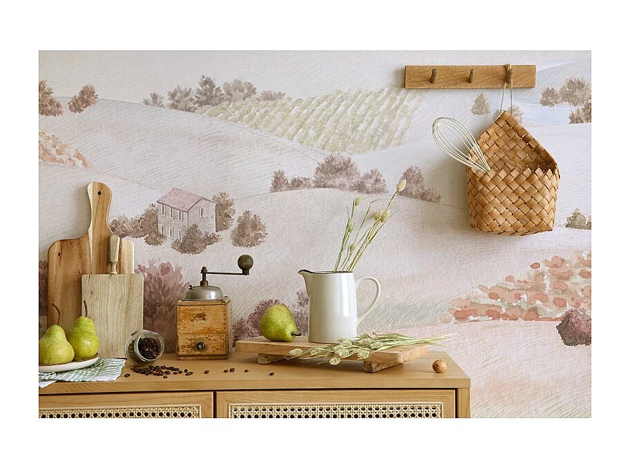 Papier peint panoramique - Campagne - Rouge - intissé : 150g/m² - 7 lés : 336x270cm