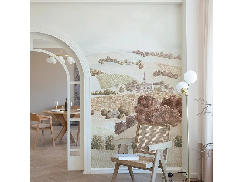 Papier peint panoramique - Campagne - Rouge - intissé : 150g/m² - 7 lés : 336x270cm