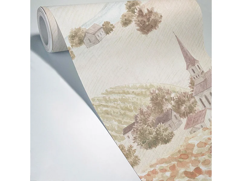 Papier peint panoramique - Campagne - Rouge - intissé : 150g/m² - 7 lés : 336x270cm