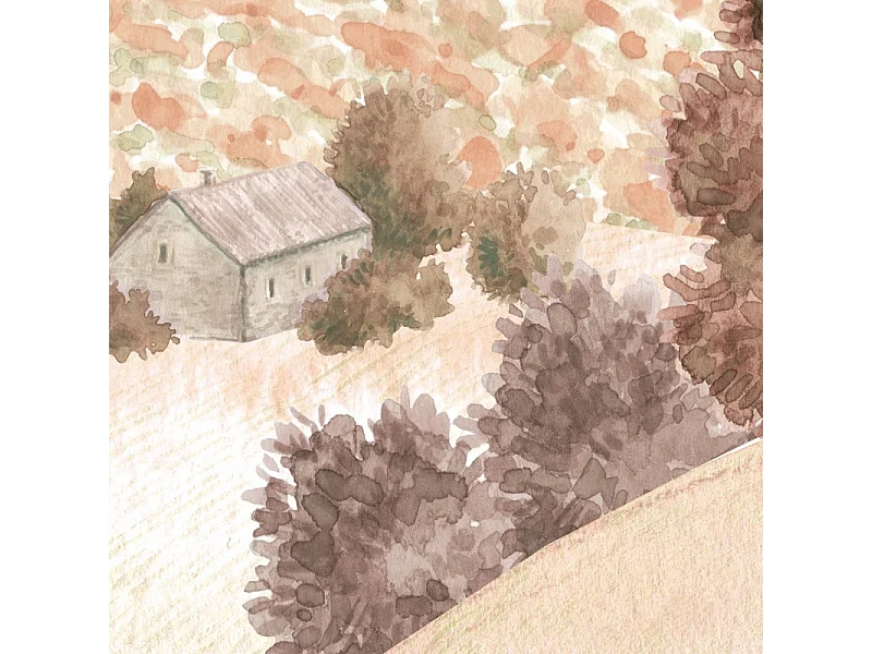 Papier peint panoramique - Campagne - Rouge - intissé : 150g/m² - 7 lés : 336x270cm