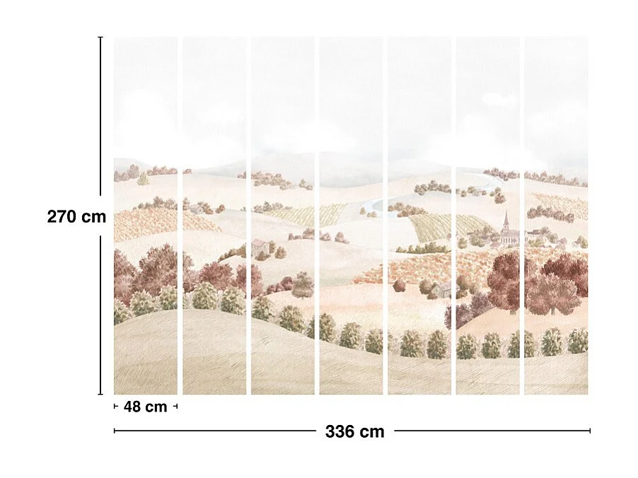 Papier peint panoramique - Campagne - Rouge - intissé : 150g/m² - 7 lés : 336x270cm
