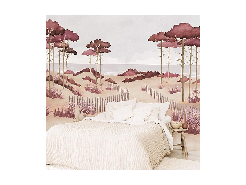 Papier peint panoramique - Les Landes - Rouge - intissé : 150g/m² - 7 lés : 336x270cm