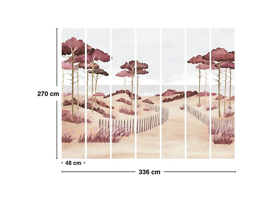 Papier peint panoramique - Les Landes - Rouge - intissé : 150g/m² - 7 lés : 336x270cm