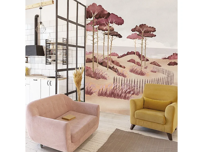 Papier peint panoramique - Les Landes - Rouge - intissé : 150g/m² - 7 lés : 336x270cm