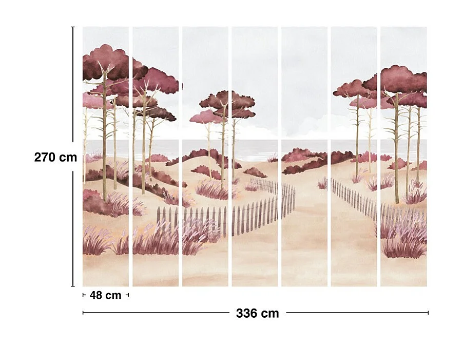 Papier peint panoramique - Les Landes - Rouge - intissé : 150g/m² - 7 lés : 336x270cm