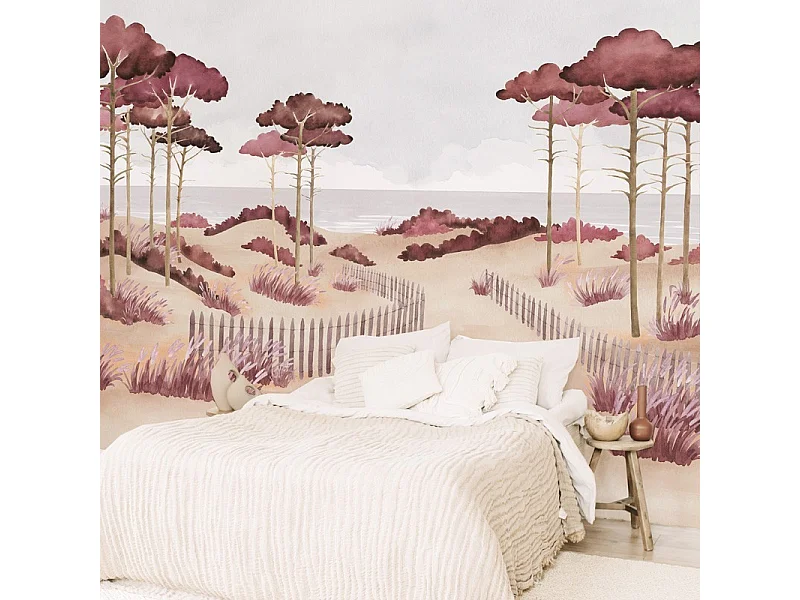 Papier peint panoramique - Les Landes - Rouge - intissé : 150g/m² - 7 lés : 336x270cm