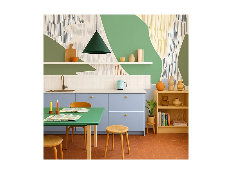 Papier peint panoramique - Jardin Diffus - Vert - intissé : 150g/m² - 7 lés : 336x270cm