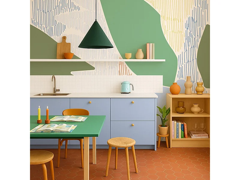 Papier peint panoramique - Jardin Diffus - Vert - intissé : 150g/m² - 7 lés : 336x270cm