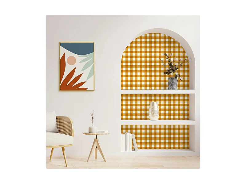 Papier peint raccordable - Vichy - Orange - intissé : 150g/m² - 4 lés : 192x270cm