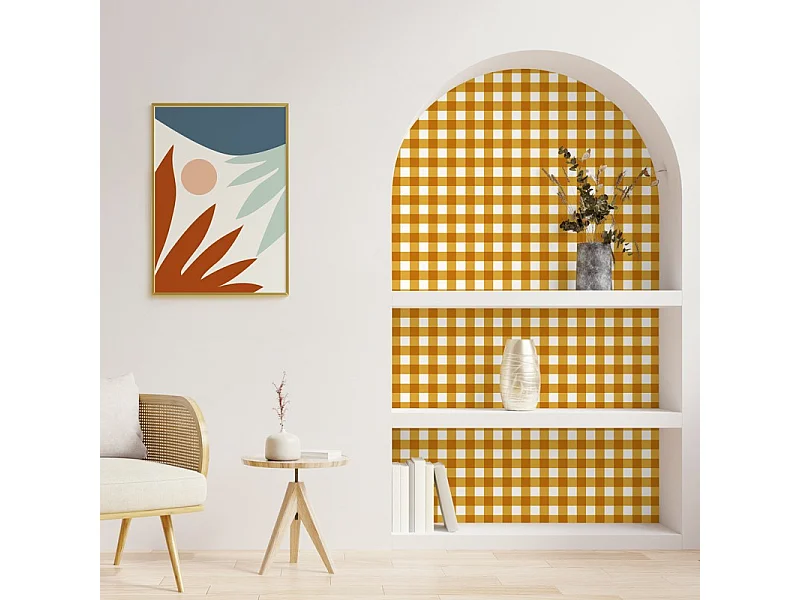 Papier peint raccordable - Vichy - Orange - intissé : 150g/m² - 4 lés : 192x270cm