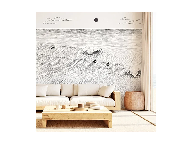 Papier peint panoramique - Vagues - Noir - intissé : 150g/m² - 7 lés : 336x270cm