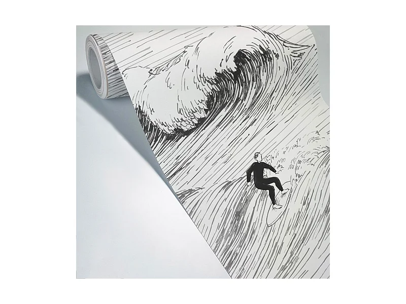 Papier peint panoramique - Vagues - Noir - intissé : 150g/m² - 7 lés : 336x270cm