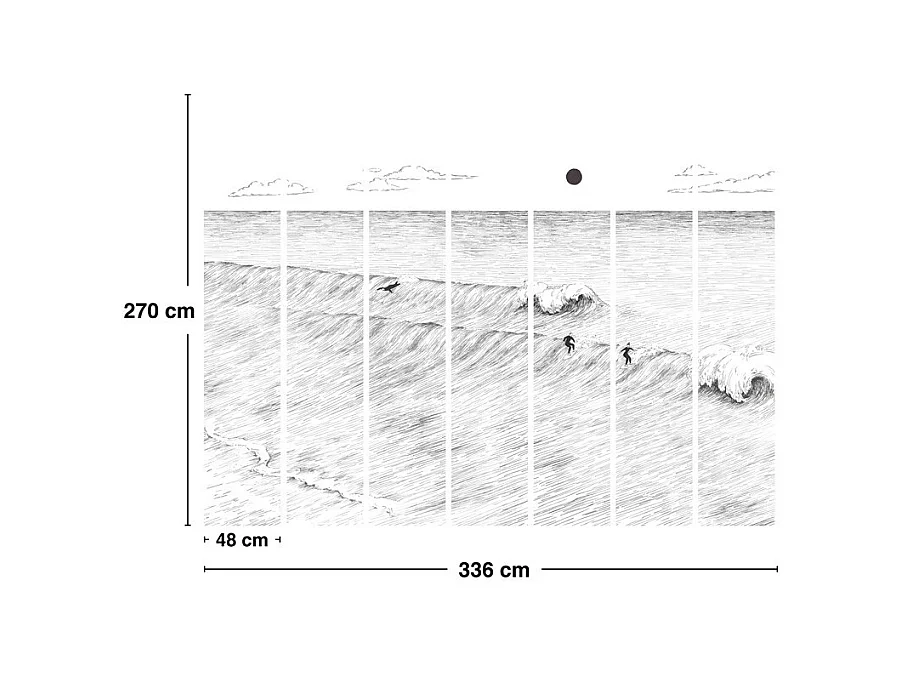 Papier peint panoramique - Vagues - Noir - intissé : 150g/m² - 7 lés : 336x270cm