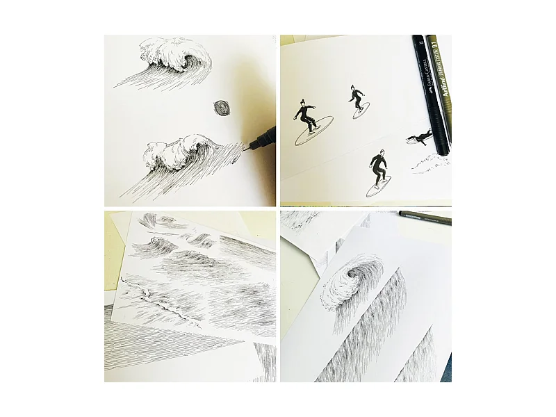 Papier peint panoramique - Vagues - Noir - intissé : 150g/m² - 7 lés : 336x270cm