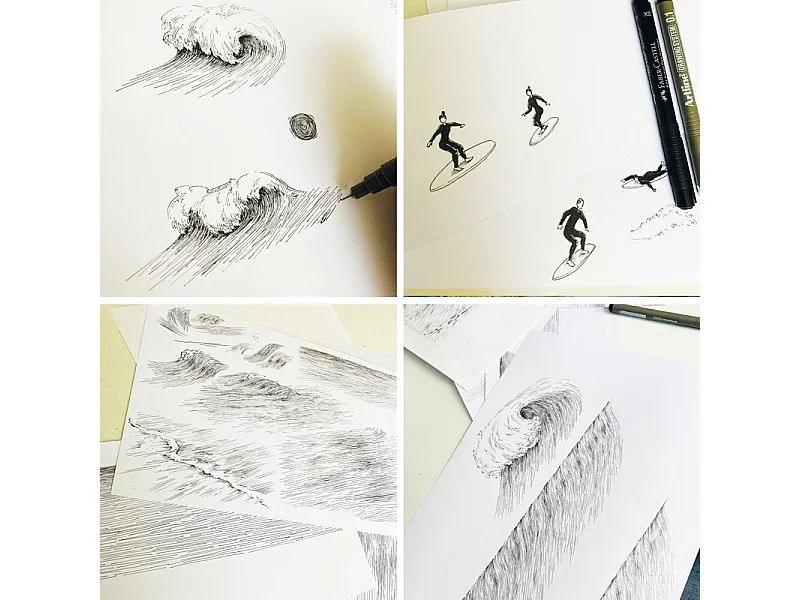 Papier peint panoramique - Vagues - Noir - intissé : 150g/m² - 7 lés : 336x270cm