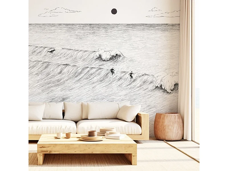 Papier peint panoramique - Vagues - Noir - intissé : 150g/m² - 7 lés : 336x270cm