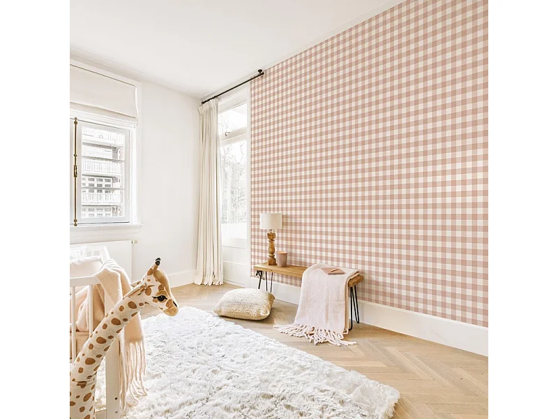 Papier peint raccordable - Vichy - Rose - intissé : 150g/m² - 4 lés : 192x270cm