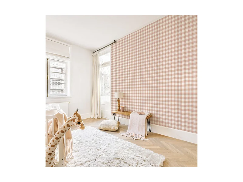 Papier peint raccordable - Vichy - Rose - intissé : 150g/m² - 4 lés : 192x270cm