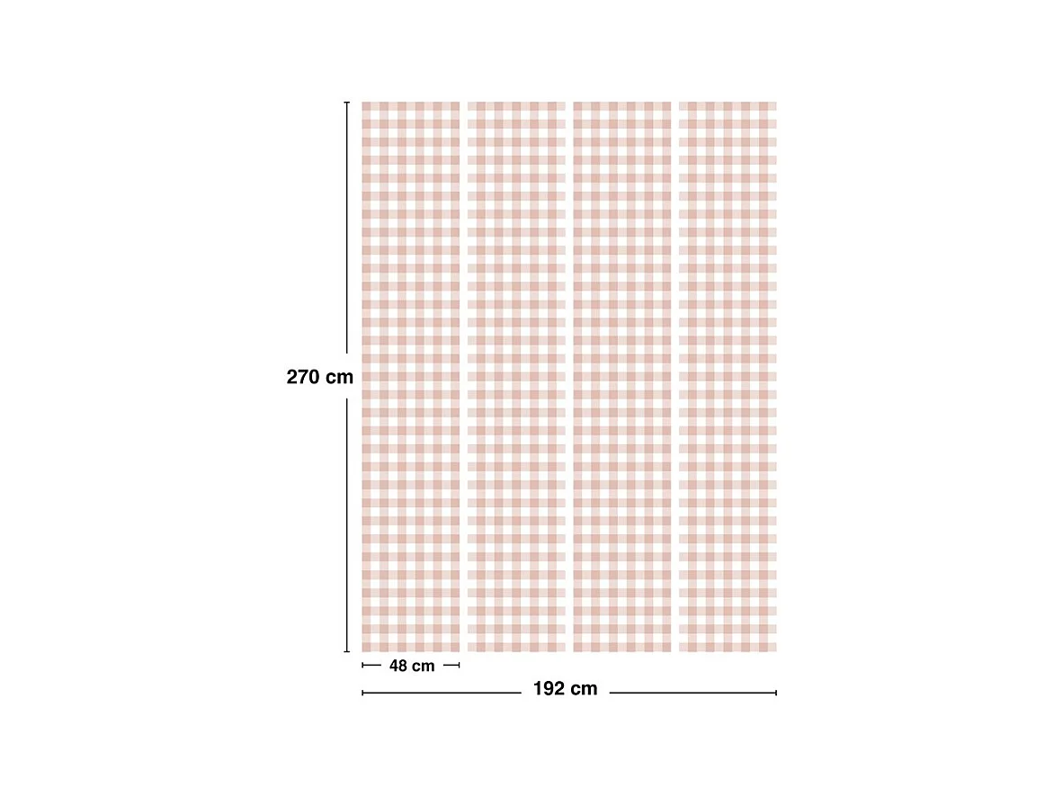Papier peint raccordable - Vichy - Rose - intissé : 150g/m² - 4 lés : 192x270cm