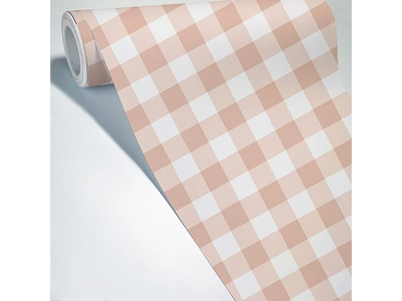 Papier peint raccordable - Vichy - Rose - intissé : 150g/m² - 4 lés : 192x270cm