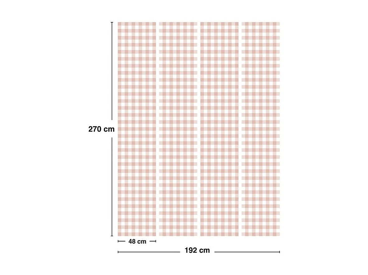 Papier peint raccordable - Vichy - Rose - intissé : 150g/m² - 4 lés : 192x270cm