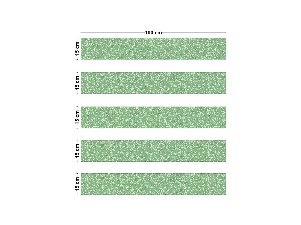 Contremarches adhésives PVC pour escalier - floral vert - Lot de 5 (15x100 cm)