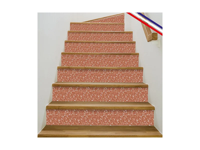 Contremarches adhésives PVC pour escalier - floral rouge - Lot de 5 (18x100 cm)