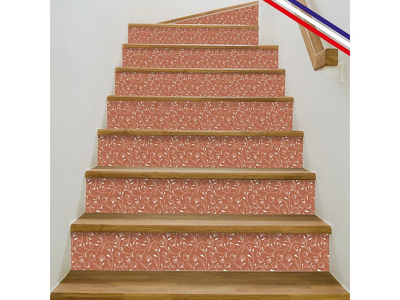 Contremarches adhésives PVC pour escalier - floral rouge - Lot de 5 (18x100 cm)
