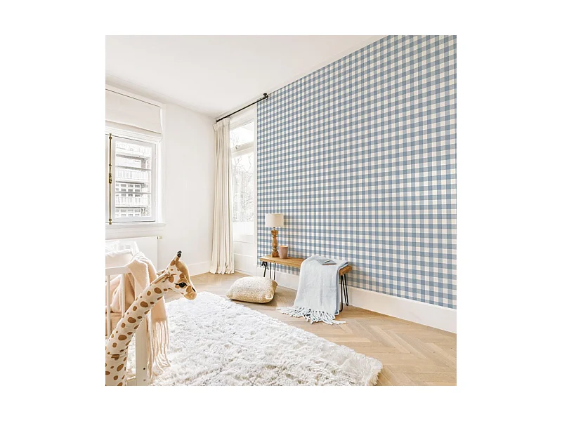 Papier peint raccordable - Vichy - Bleu - intissé : 150g/m² - 4 lés : 192x270cm