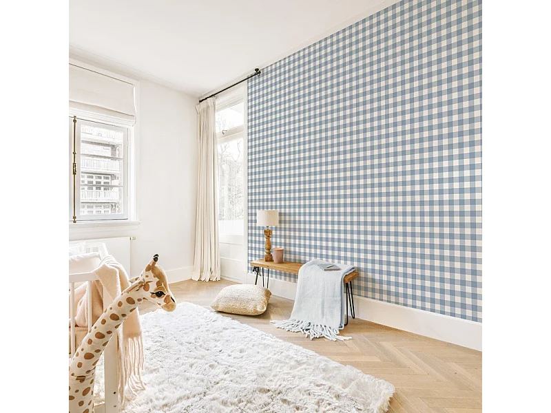 Papier peint raccordable - Vichy - Bleu - intissé : 150g/m² - 4 lés : 192x270cm