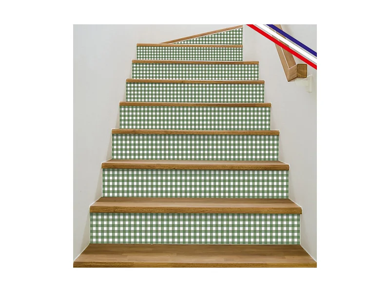 Contremarches adhésives PVC pour escalier - Vichy Vert - Lot de 5 - 15x100 cm