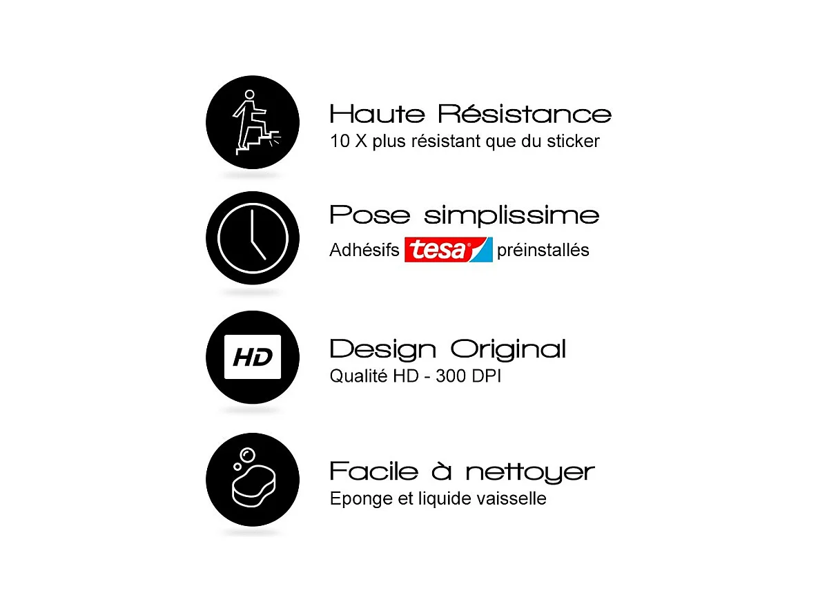 Contremarches adhésives PVC pour escalier - blanc - Lot de 5 (15x100 cm)