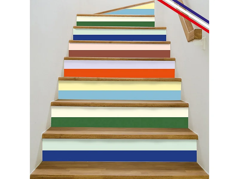 Contremarches adhésives PVC pour escalier - multicouleur - Lot de 5 (18x100 cm)