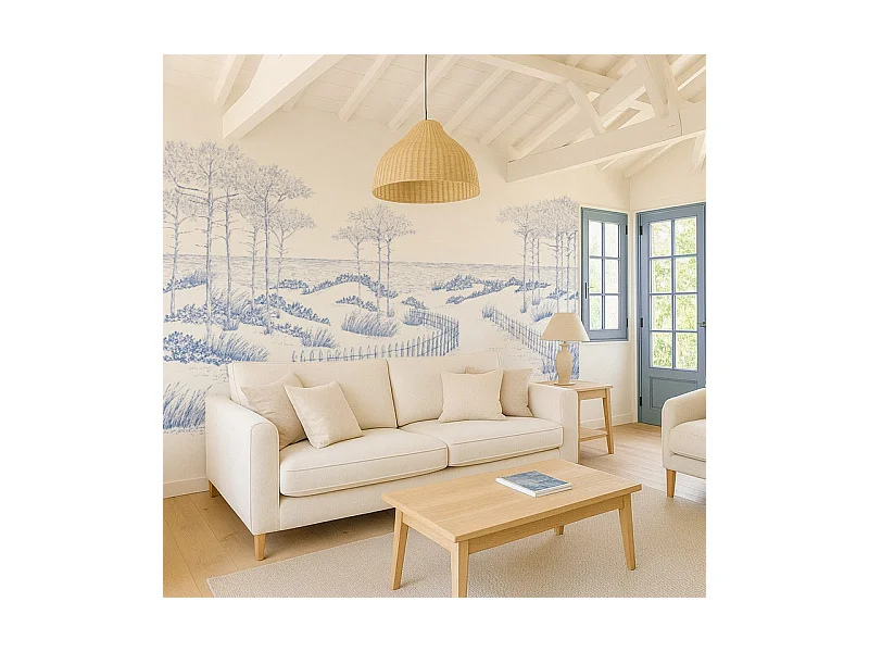 Papier peint panoramique - Les Landes - Bleu - intissé : 150g/m² - 7 lés : 336x270cm