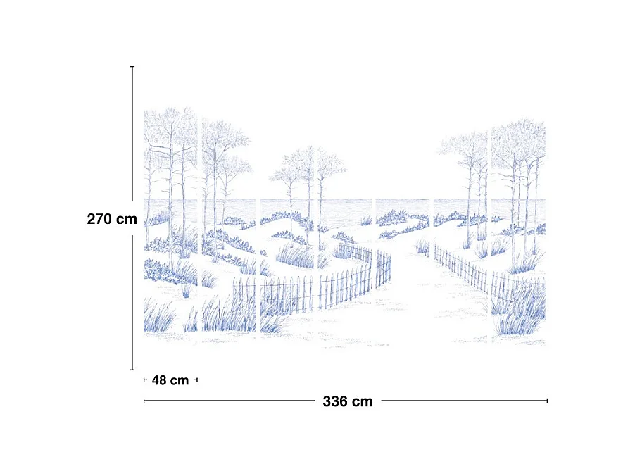 Papier peint panoramique - Les Landes - Bleu - intissé : 150g/m² - 7 lés : 336x270cm