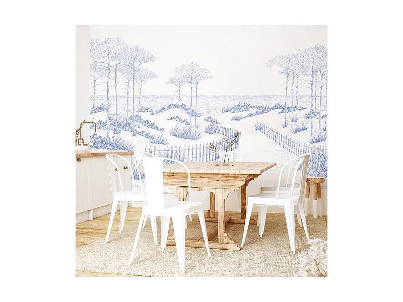 Papier peint panoramique - Les Landes - Bleu - intissé : 150g/m² - 7 lés : 336x270cm