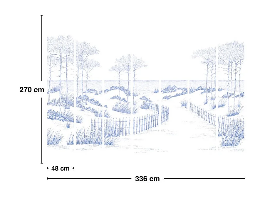 Papier peint panoramique - Les Landes - Bleu - intissé : 150g/m² - 7 lés : 336x270cm