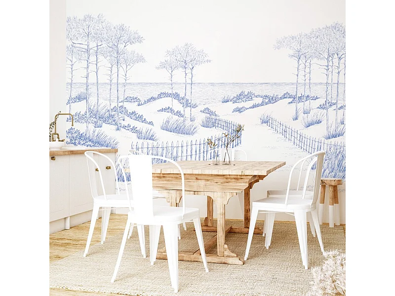 Papier peint panoramique - Les Landes - Bleu - intissé : 150g/m² - 7 lés : 336x270cm